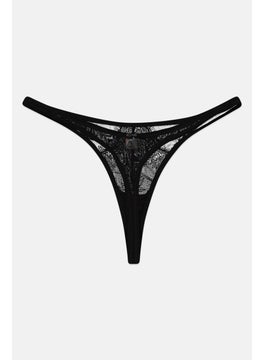 Wolf & Whistle Women Textured Lace Mesh Thong, Black  - Image 2