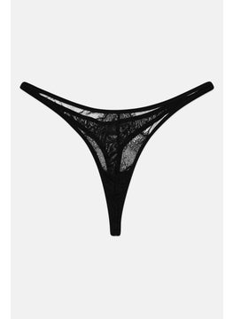 Wolf & Whistle Women Textured Lace Mesh Thong, Black  - Image 1