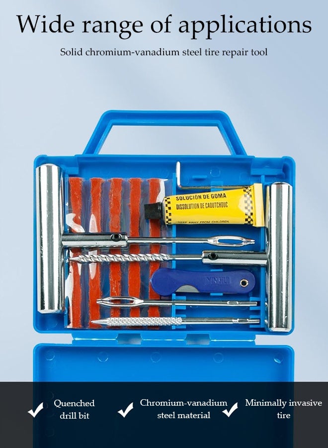 DUNISO 12 PCS Portable Vacuum Car Tire Repair Steel Kit ,Tyre Wheel Repair Tool for Auto ,Motorcycles and Bicycles ,with 5 Rubber Strips and Storage Box - Image 3