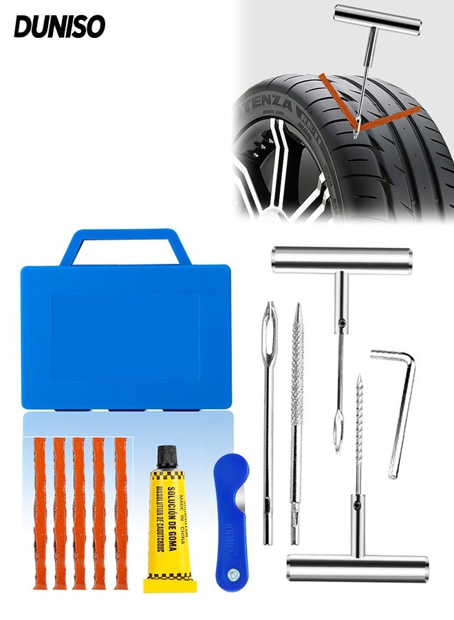 DUNISO 12 PCS Portable Vacuum Car Tire Repair Steel Kit ,Tyre Wheel Repair Tool for Auto ,Motorcycles and Bicycles ,with 5 Rubber Strips and Storage Box - Image 1