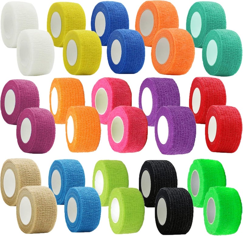 30 Pack 1 Inch x 5 Yards Self Adhesive Bandage Assorted Color Breathable Cohesive Bandage Wrap Rolls Elastic Self-Adherent Tape for Stretch Athletic, Sports, Wrist, Ankle