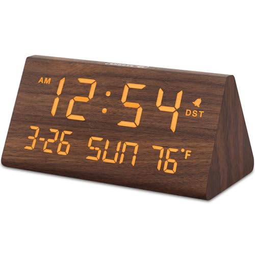 DreamSky Digital Alarm Clocks for Bedrooms - Wooden Desk Clock with Date, Day of Week, USB Port, Temperature, Dimmer for Bedside Table, Living Room, Office, Adjustable Volume, Auto DST, Wood Decor - Image 5