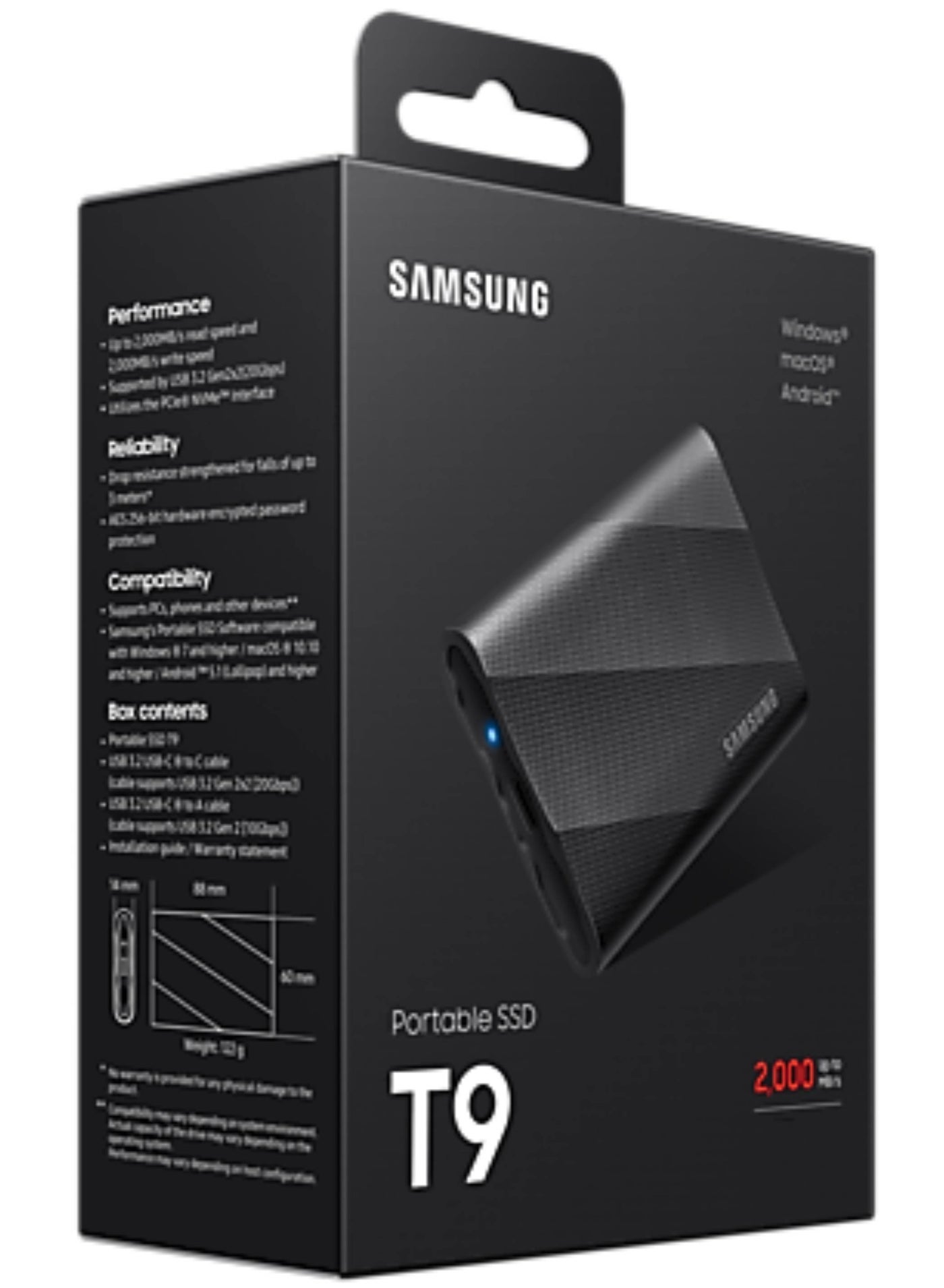 Samsung 1TB T9 USB-C 3.2 Gen 2x2 Portable SSD, Up to 2000 MB/s