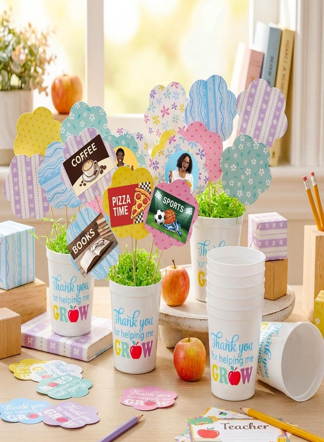 Yinkin 9 Set Teacher Appreciation Gift Card Bouquet Kit Teacher Survival Kit Thank You for Helping Me Grow Gift Card Holder Thank You Gifts for Women Men End of Year Back to School Graduation Birthday - Image 2