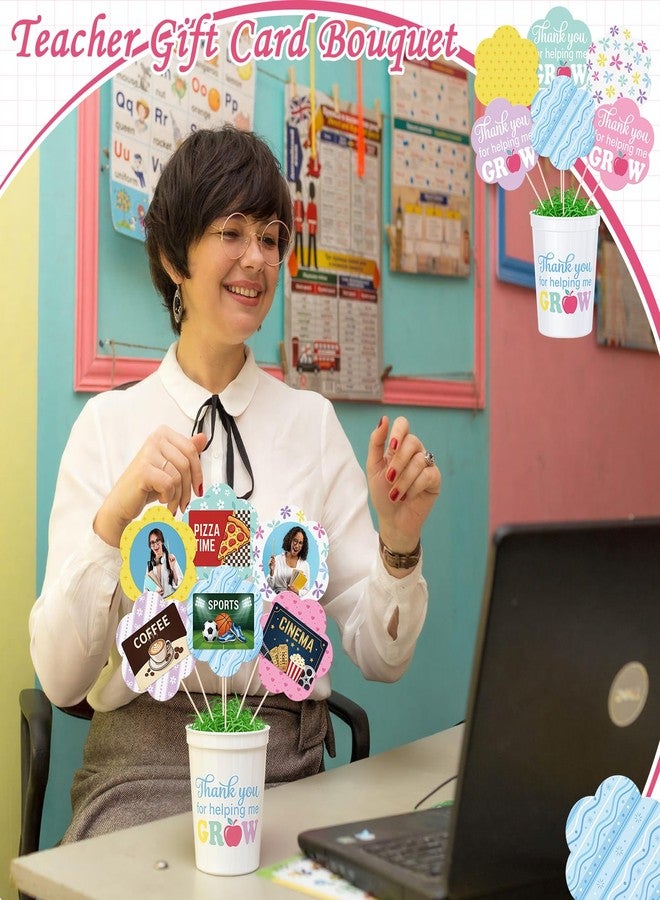 Yinkin 9 Set Teacher Appreciation Gift Card Bouquet Kit Teacher Survival Kit Thank You for Helping Me Grow Gift Card Holder Thank You Gifts for Women Men End of Year Back to School Graduation Birthday - Image 5