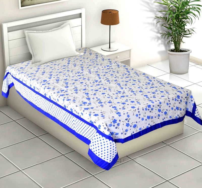 Kuber Industries Kuber Industries Flower Design Pure Cotton Single Bed Top Sheet Chadar BlueHS43KUBMART26869  - Image 1