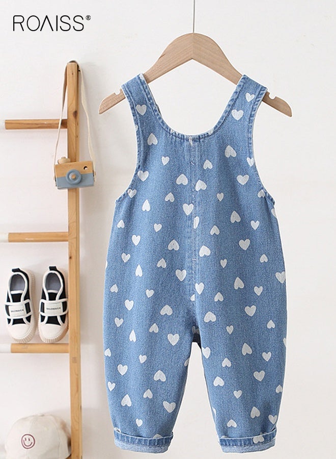roaiss Girls Denim Overall with Button-up Shoulder Straps, Stylish Suspender Pants with Heart-shaped Pattern, Baggy Jumpsuit for Little Girls, Kids Jean Pants  - Image 3
