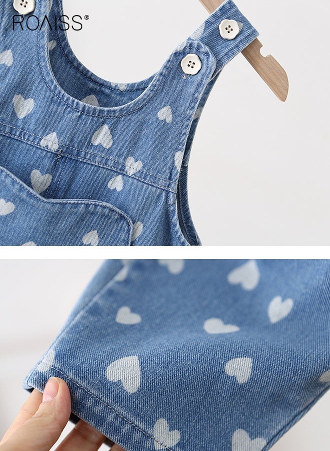 roaiss Girls Denim Overall with Button-up Shoulder Straps, Stylish Suspender Pants with Heart-shaped Pattern, Baggy Jumpsuit for Little Girls, Kids Jean Pants  - Image 4