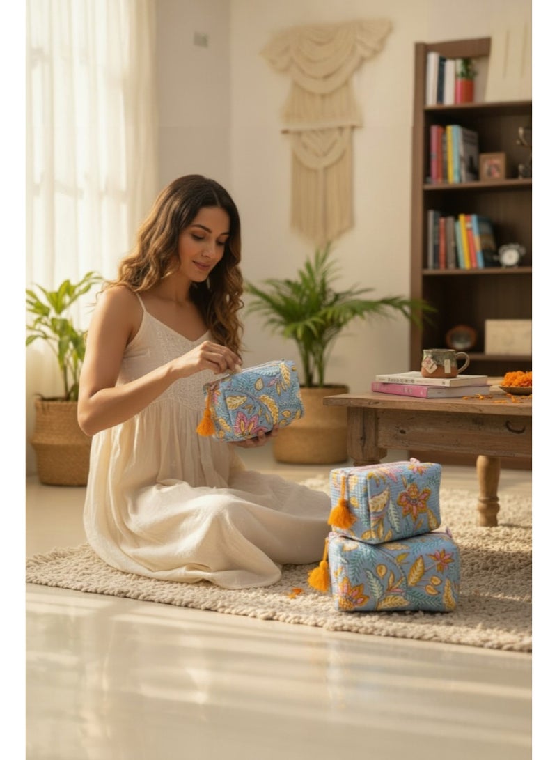 إندييسينس منظم سفر ثلاثي القطع بنقشة زهور زرقاء - Image 3