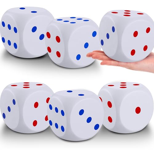Simgoing 6 Pcs 4 Inch Large Foam Dice Giant Cube with 6 Sided Number Dots Jumbo Soft Slow Big PU Foam Stress Ball for Party Game Math Learning Props Stress Relief GiftsClassic - Image 1