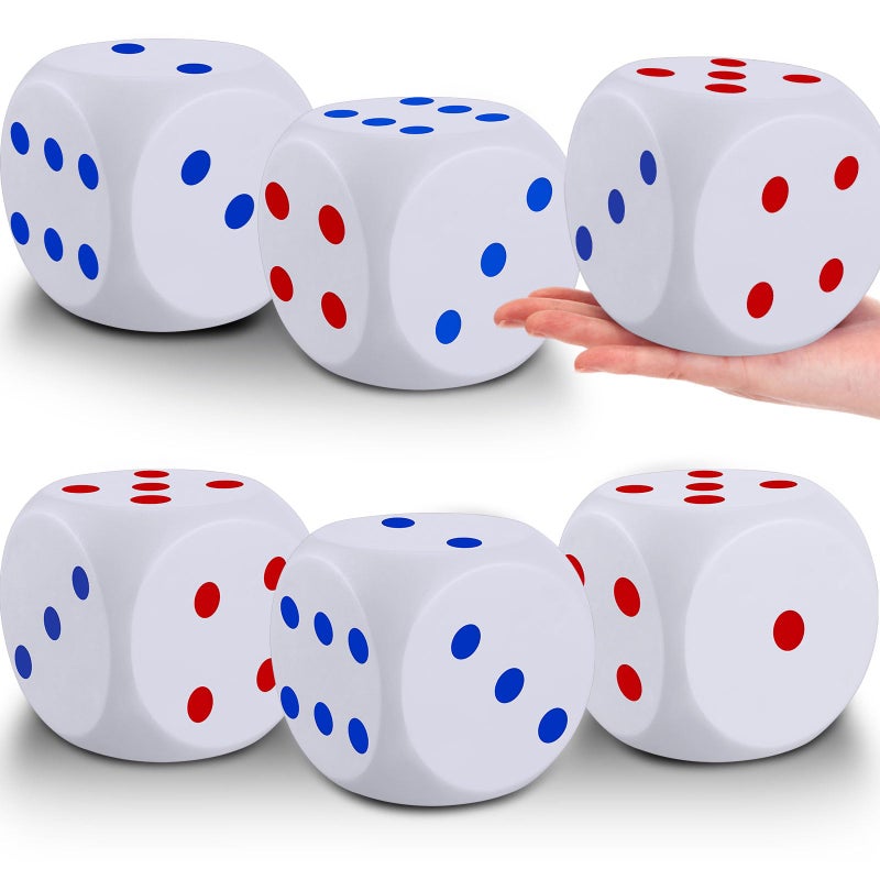 Simgoing 6 Pcs 4 Inch Large Foam Dice Giant Cube with 6 Sided Number Dots Jumbo Soft Slow Big PU Foam Stress Ball for Party Game Math Learning Props Stress Relief GiftsClassic - Image 3