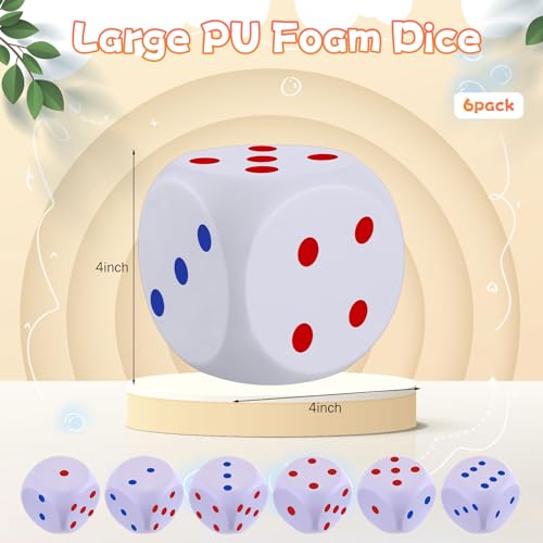 Simgoing 6 Pcs 4 Inch Large Foam Dice Giant Cube with 6 Sided Number Dots Jumbo Soft Slow Big PU Foam Stress Ball for Party Game Math Learning Props Stress Relief GiftsClassic - Image 5