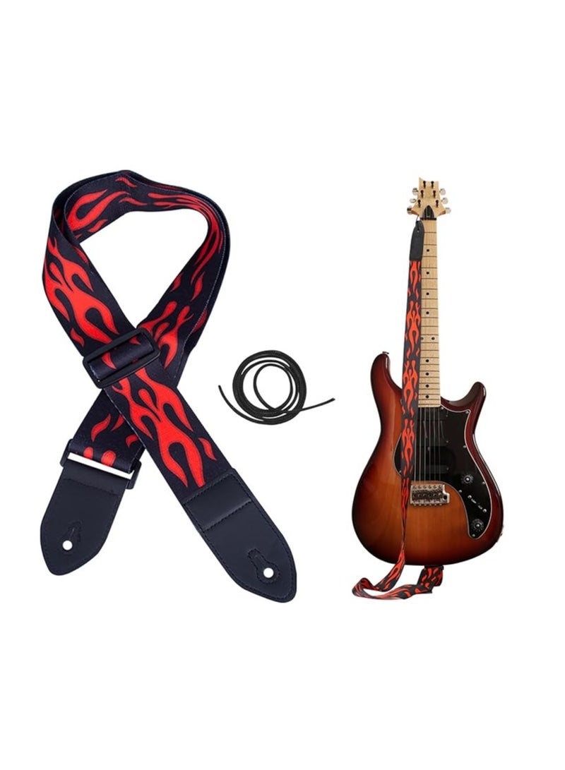 Generic Guitar Strap, Adjustable Guitar Strap, Guitar Strap with Flames, Guitarists for Electric Guitar, Guitar Strap with Crazy Horse Leather Ends, Bass Electric & Acoustic Gifts for Children - Image 1