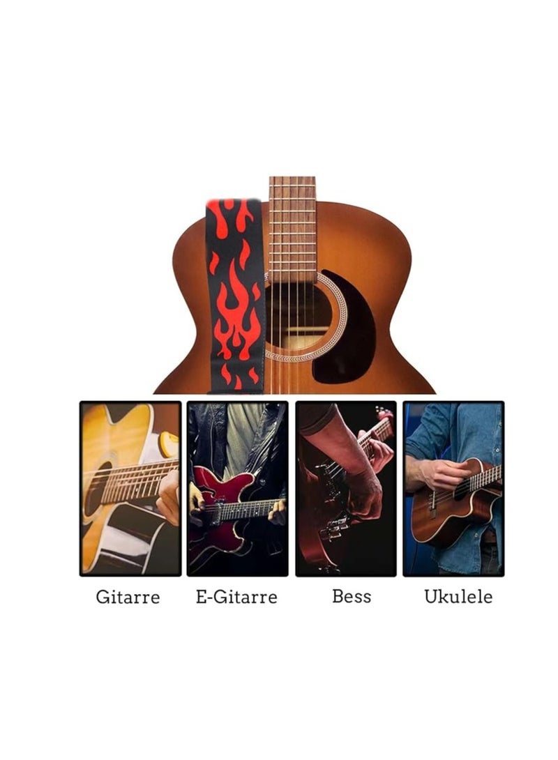 Generic Guitar Strap, Adjustable Guitar Strap, Guitar Strap with Flames, Guitarists for Electric Guitar, Guitar Strap with Crazy Horse Leather Ends, Bass Electric & Acoustic Gifts for Children - Image 4