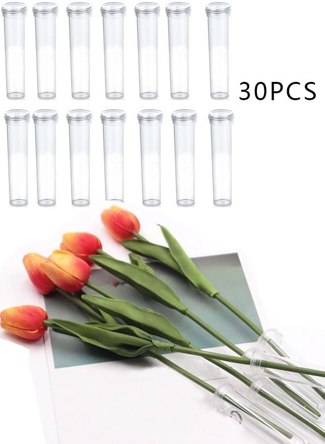 30 Pieces 2.8 Inches Floral Water Tubes Clear Plastic Flower Water Tubes Water Tubes for Flowers Rose Flower Water Vials with Rubber lids Floral Picks for Fresh Flower Arrangement Decoration - Image 1