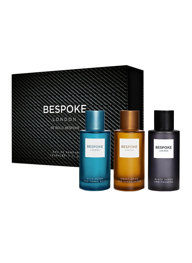 BESPOKE LONDON Premium Mens Perfume Gift Set, Black Suede, Wild Herbs, Sweet Spice, Eau De Parfum With Long Lasting Fragrance - Travel Size Mini Perfume Set, Aftershave Gift Set For Men (3 X 50Ml)  - Image 1