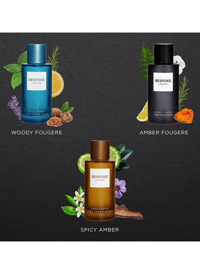 BESPOKE LONDON Premium Mens Perfume Gift Set, Black Suede, Wild Herbs, Sweet Spice, Eau De Parfum With Long Lasting Fragrance - Travel Size Mini Perfume Set, Aftershave Gift Set For Men (3 X 50Ml)  - Image 2
