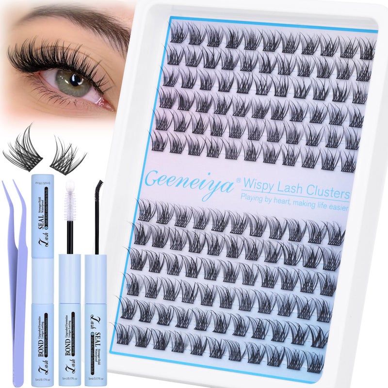 Geeneiya Wispy Lash Clusters Kit Natural Eyelash Clusters Kit 10-12MM DIY Lash Extension Kit C Curl Eyelash Extension Kit Short Individual Lashes with Lash Bond and Seal for Beginners - Image 1
