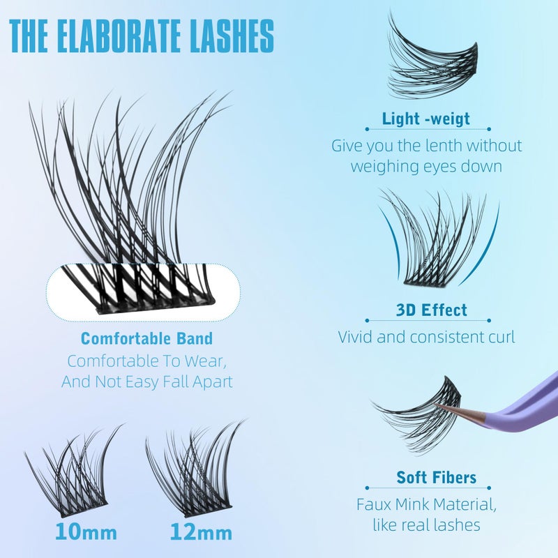 Geeneiya Wispy Lash Clusters Kit Natural Eyelash Clusters Kit 10-12MM DIY Lash Extension Kit C Curl Eyelash Extension Kit Short Individual Lashes with Lash Bond and Seal for Beginners - Image 3