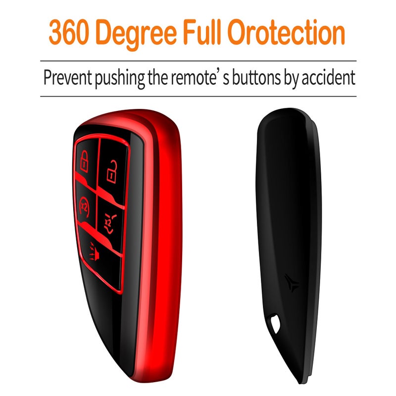 Sindeda for Chevy Key Fob Cover with Keychain Soft TPU Protection Case Compatible with 2021-2026 Chevrolet Equinox Blazer Tahoe Suburban GMC Yukon Denali Silverado 5-Buttons (Red) - Image 4