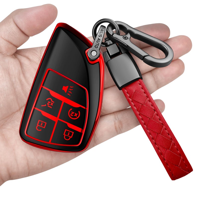 Sindeda for Chevy Key Fob Cover with Keychain Soft TPU Protection Case Compatible with 2021-2026 Chevrolet Equinox Blazer Tahoe Suburban GMC Yukon Denali Silverado 5-Buttons (Red) - Image 1
