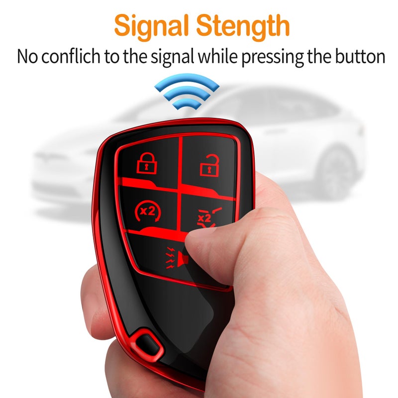 Sindeda for Chevy Key Fob Cover with Keychain Soft TPU Protection Case Compatible with 2021-2026 Chevrolet Equinox Blazer Tahoe Suburban GMC Yukon Denali Silverado 5-Buttons (Red) - Image 5