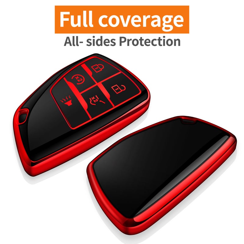 Sindeda for Chevy Key Fob Cover with Keychain Soft TPU Protection Case Compatible with 2021-2026 Chevrolet Equinox Blazer Tahoe Suburban GMC Yukon Denali Silverado 5-Buttons (Red) - Image 3