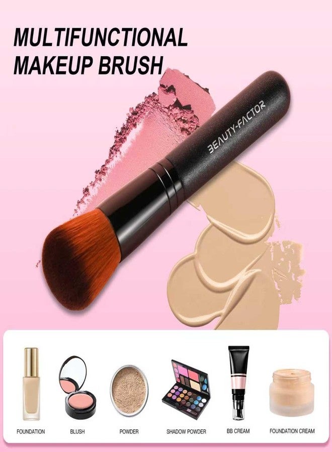 BEAUTYFACTOR Domed Foundation Brush, 13CM Professional Cheek Blush Brush with Soft Dense Synthetic Bristles Face Kabuki Makeup Brushes for Loose Powder, Liquid, Buffing, Contour, Bronzer, Cream, Blending - Image 3