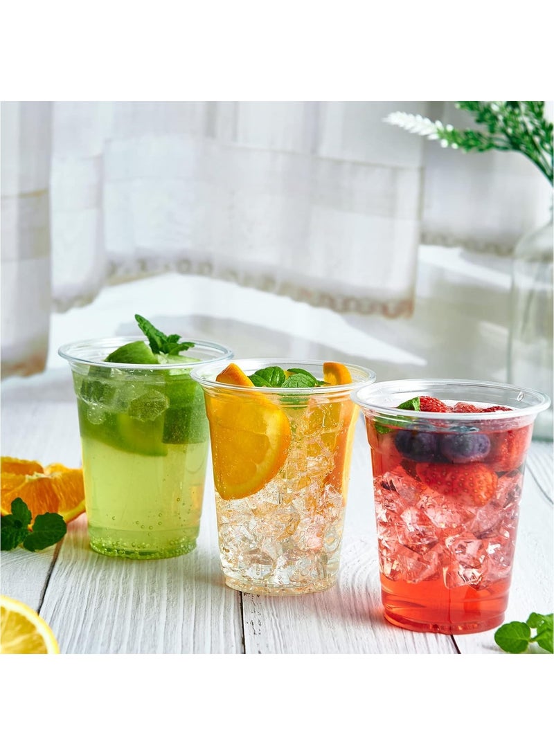 MARKQ [1000 عبوة] أكواب بلاستيكية شفافة مع أغطية مسطحة سعة 12 أونصة - أكواب عصير قابلة للتخلص منها، خالية من BPA للقهوة المثلجة، العصائر، المشروبات الباردة - مثالية للحفلات، الفعاليات، والاستخدام أثناء التنقل - Image 2