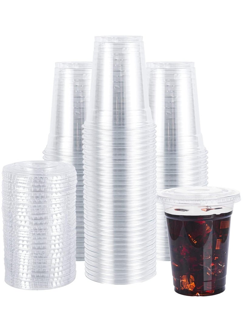MARKQ [1000 عبوة] أكواب بلاستيكية شفافة مع أغطية مسطحة سعة 12 أونصة - أكواب عصير قابلة للتخلص منها، خالية من BPA للقهوة المثلجة، العصائر، المشروبات الباردة - مثالية للحفلات، الفعاليات، والاستخدام أثناء التنقل - Image 3