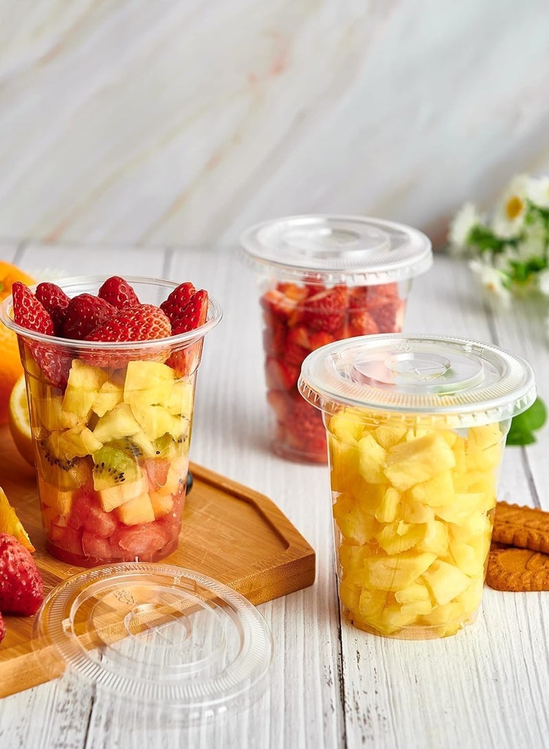 MARKQ [1000 عبوة] أكواب بلاستيكية شفافة مع أغطية مسطحة سعة 12 أونصة - أكواب عصير قابلة للتخلص منها، خالية من BPA للقهوة المثلجة، العصائر، المشروبات الباردة - مثالية للحفلات، الفعاليات، والاستخدام أثناء التنقل - Image 5