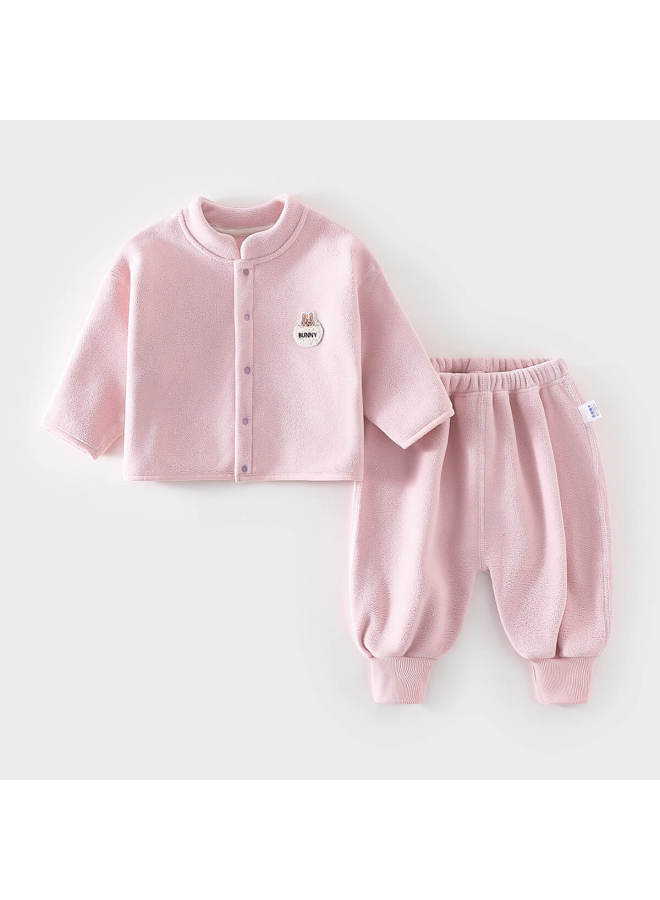 Doxilu Baby Plush Set Autumn Winter Warm Infant Clothing Girls Two-piece Spring Outfit Rabbit Pink 100