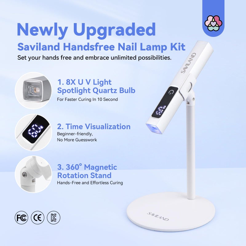 SAVILAND LED U V Light with Magnetic Stand & LCD Screen Portable Nail Lamp Kit Handsfree 2-Timer Modes Portable Mini Nail Dryer Stand for Gel Nails USB Rechargeable and Cordless for Home DIY Manicure - Image 2