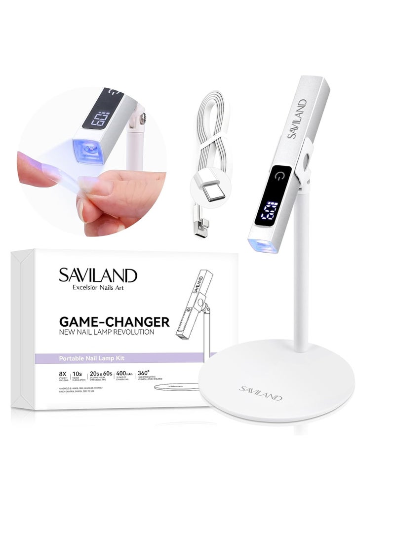 Saviland SAVILAND LED U V Light with Magnetic Stand & LCD Screen Portable Nail Lamp Kit Handsfree 2-Timer Modes Portable Mini Nail Dryer Stand for Gel Nails USB Rechargeable and Wireless for Home DIY Manicure  - Image 1