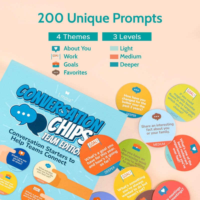 T MARIE Conversation Chips Team Building Game - Fun Ice Breaker for Work - Conversation Starters and Team Building Activity - 200 Prompts to Foster Team Bonding and to Get to Know Your Coworkers - Image 3