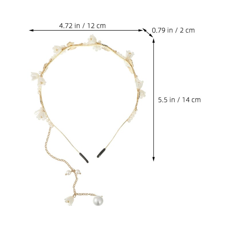 Elegant Wedding Hairpiece For Brides Pearl Hairband With Flower Design And Tassel - Image 3