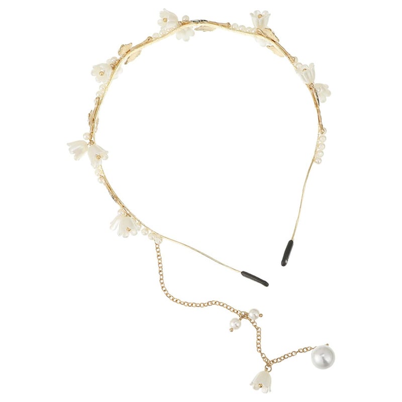 Elegant Wedding Hairpiece For Brides Pearl Hairband With Flower Design And Tassel - Image 2