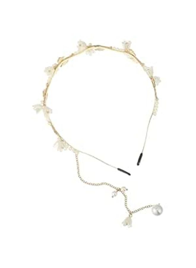 Elegant Wedding Hairpiece For Brides Pearl Hairband With Flower Design And Tassel - Image 1