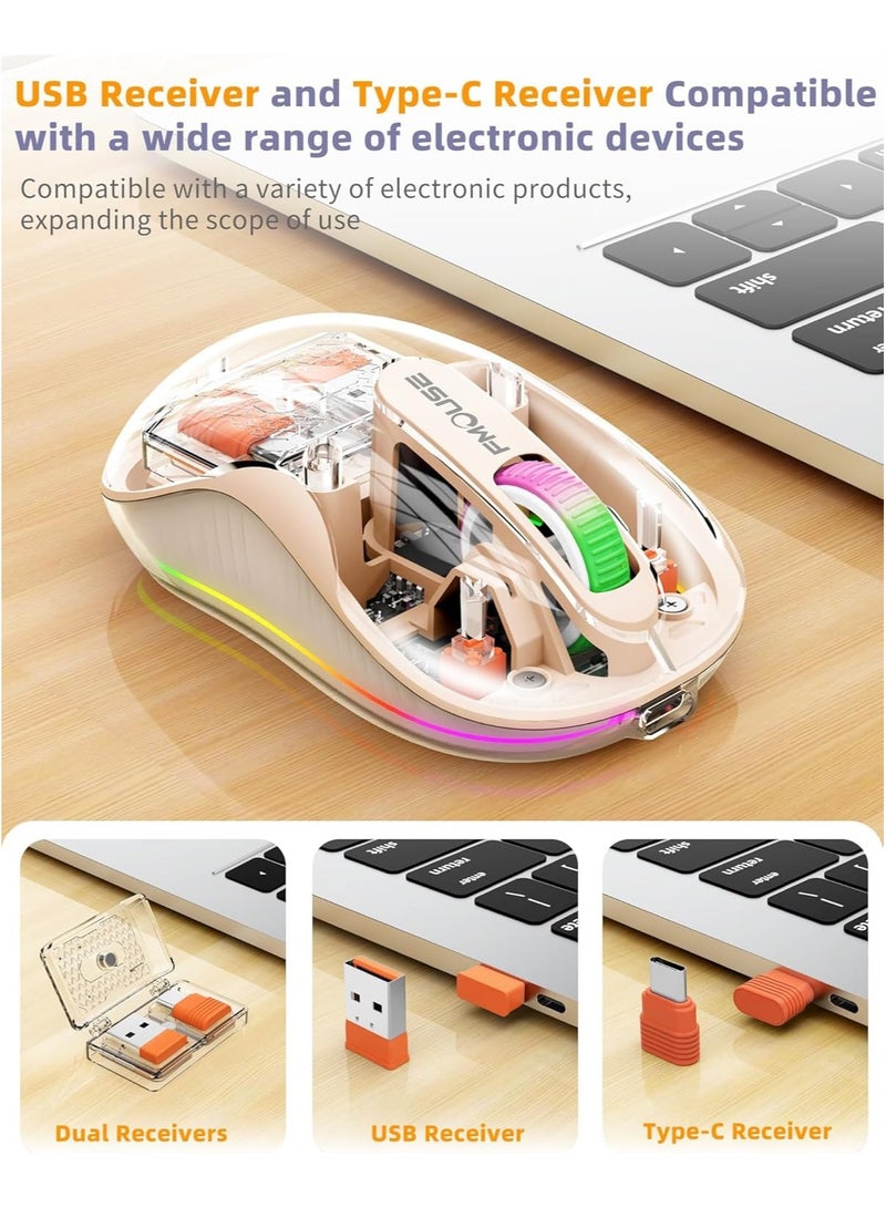 general Wireless Mouse, Wireless Gaming Mouse, Silent Mouse with RGB Lights, 5.1 Bluetooth Mouse, Dual Bluetooth, USB and Type-C 2.4G 2400 DPI, Transparent Mouse for Laptops/Desktops - Image 2