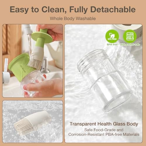 ‎YARRAMATE YARRAMATE 300ml /10oz Oil Dispenser with Brush - Glass Oil Bottle for Kitchen with Silicone Heat Resistant Basting Brush - Cooking Brush for Vinegar Sauce BBQ Grill Frying - Green - Image 5