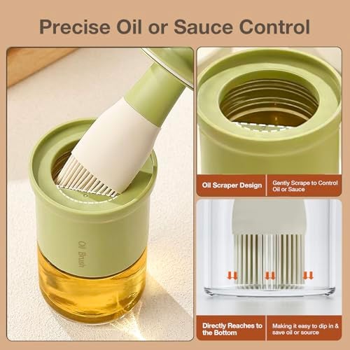 ‎YARRAMATE YARRAMATE 300ml /10oz Oil Dispenser with Brush - Glass Oil Bottle for Kitchen with Silicone Heat Resistant Basting Brush - Cooking Brush for Vinegar Sauce BBQ Grill Frying - Green - Image 4