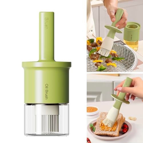 ‎YARRAMATE YARRAMATE 300ml /10oz Oil Dispenser with Brush - Glass Oil Bottle for Kitchen with Silicone Heat Resistant Basting Brush - Cooking Brush for Vinegar Sauce BBQ Grill Frying - Green - Image 1