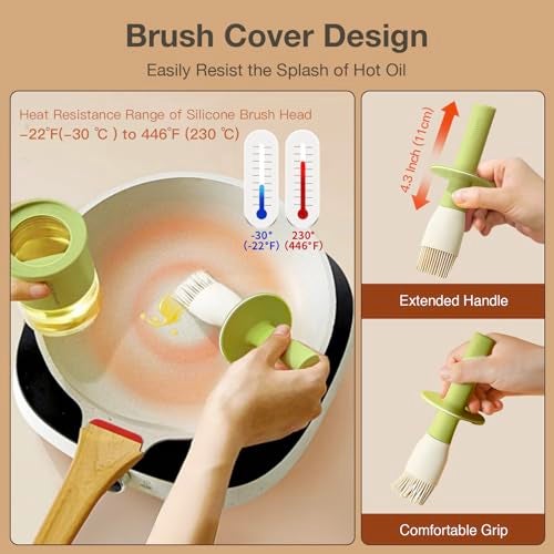 ‎YARRAMATE YARRAMATE 300ml /10oz Oil Dispenser with Brush - Glass Oil Bottle for Kitchen with Silicone Heat Resistant Basting Brush - Cooking Brush for Vinegar Sauce BBQ Grill Frying - Green - Image 2