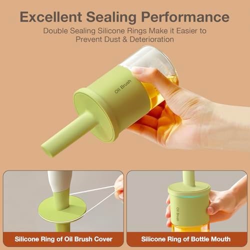 ‎YARRAMATE YARRAMATE 300ml /10oz Oil Dispenser with Brush - Glass Oil Bottle for Kitchen with Silicone Heat Resistant Basting Brush - Cooking Brush for Vinegar Sauce BBQ Grill Frying - Green - Image 3
