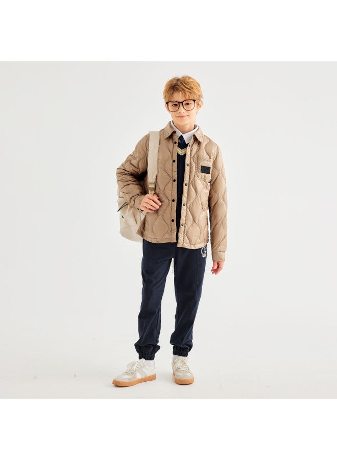 Hush Puppies School Uniform Artifact [three-proof] Boys' Winter Turn-down Collar Open-front Sports Down Jacket With Inner Warmth 85% Down Content - Image 3