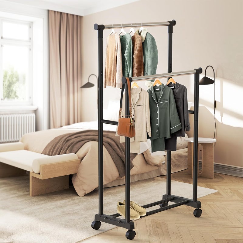 Simple Houseware Double Rod Portable Clothing Hanging Garment Rack - Image 2
