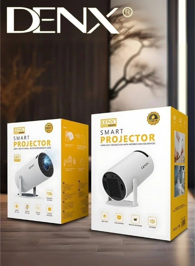 Denix Denx DX2591 Mini Portable Smart Projector, FHD 1080p resolution, built-in Wi-Fi, Android 11 system, 380-degree rotation, automatic horizontal correction, 50,000-hour LED screen lifespan, 8GB memory. - Image 1