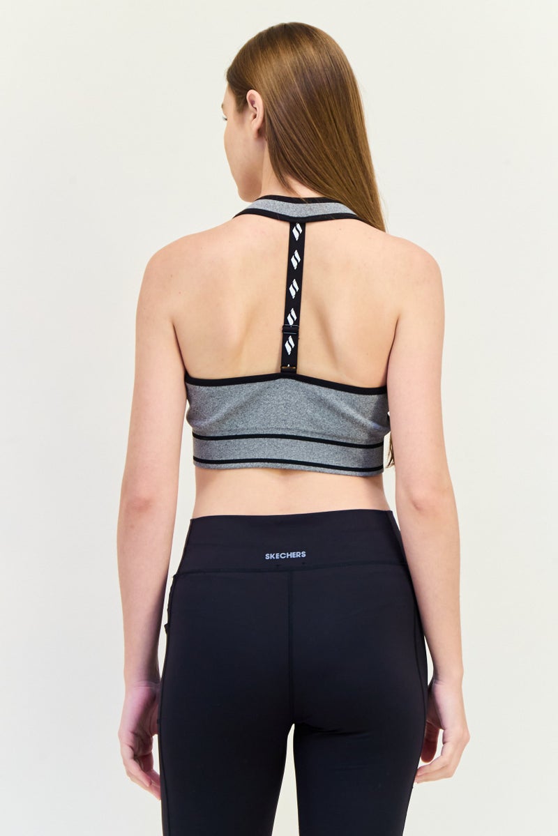 SKECHERS Women Brand Logo Padded Sports Bra, Grey - Image 3