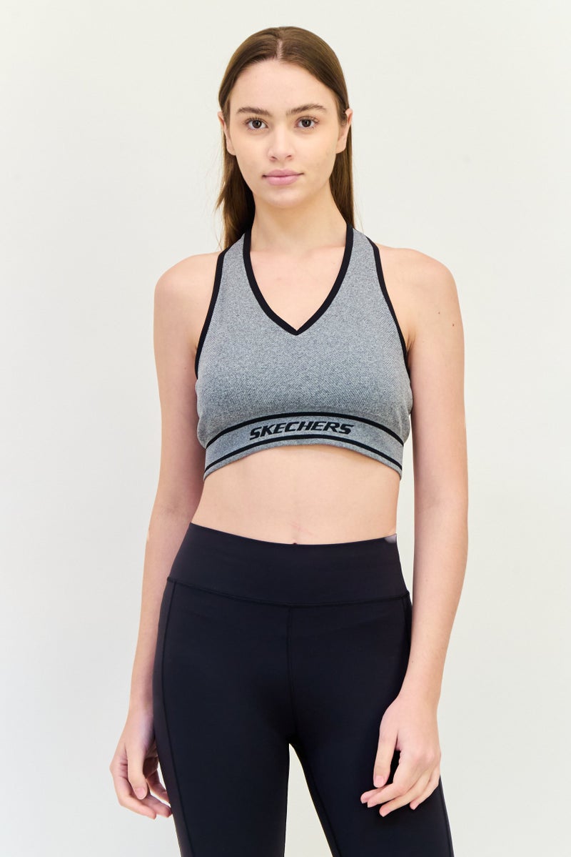 SKECHERS Women Brand Logo Padded Sports Bra, Grey - Image 1