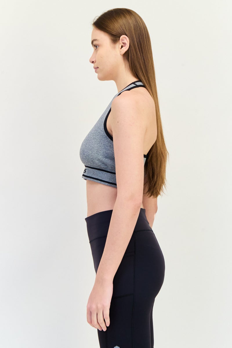 SKECHERS Women Brand Logo Padded Sports Bra, Grey - Image 2